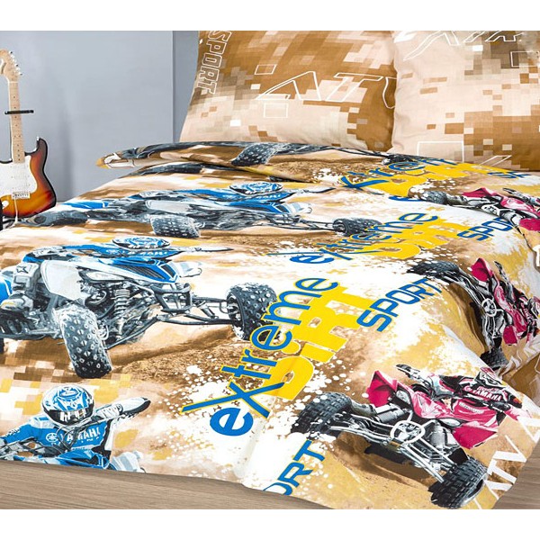 Светло-бежевая подростковая бязь Техно с красочными рисунками