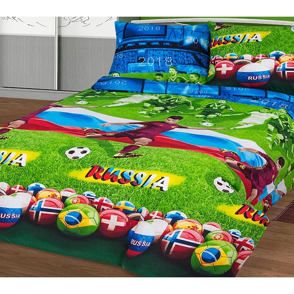 Светло-зеленая подростковая бязь серии Матч с синим компаньоном