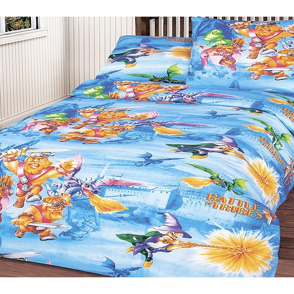 Светло-голубая подростковая бязь Легенда с мультяшными героями