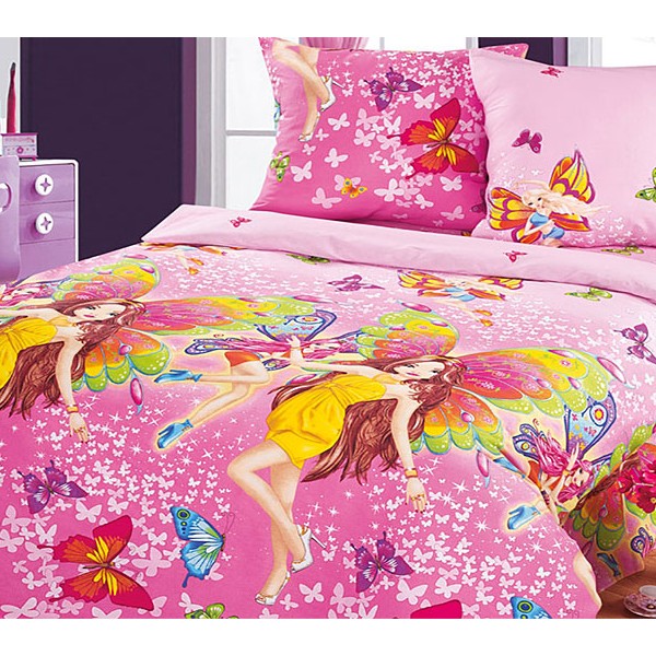 Светло-розовая подростковая бязь Красотки с красочными персонажами