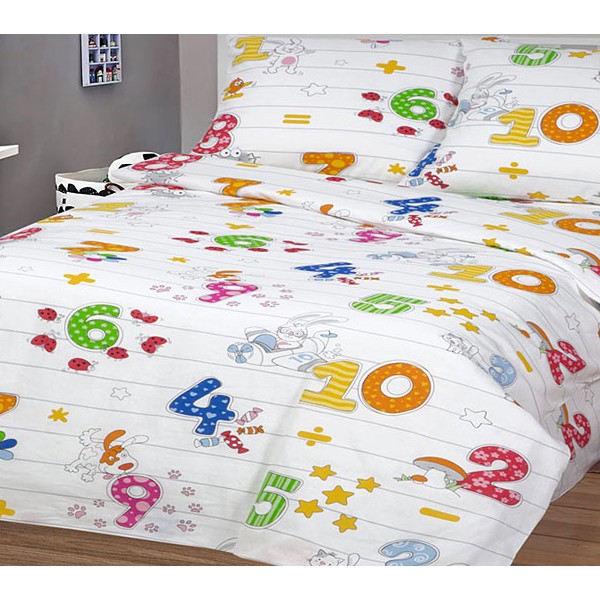 Детская белая бязь Считалочка с разноцветными цифрами