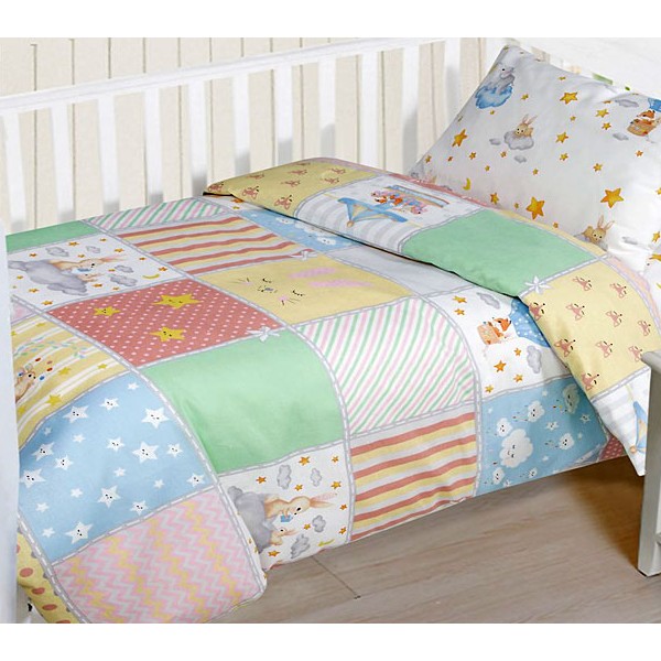 Разноцветная детская бязь Растишка с белым компаньоном