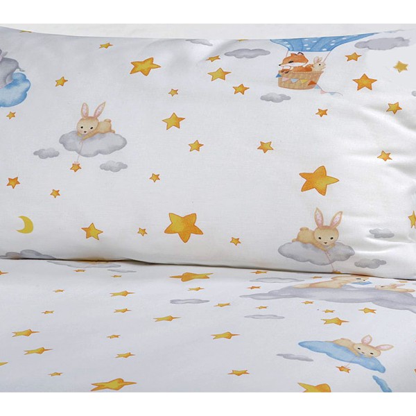 Белая детская бязь Растишка с желтыми звездочками