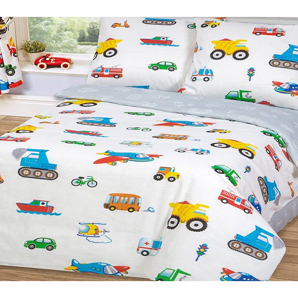 Белая бязь Моторчик с детскими машинками