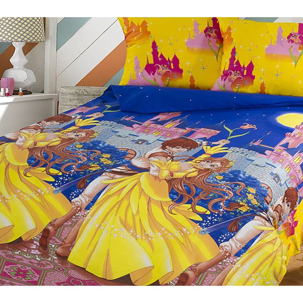 Синяя детская бязь Мир чудес с желтым компаньоном