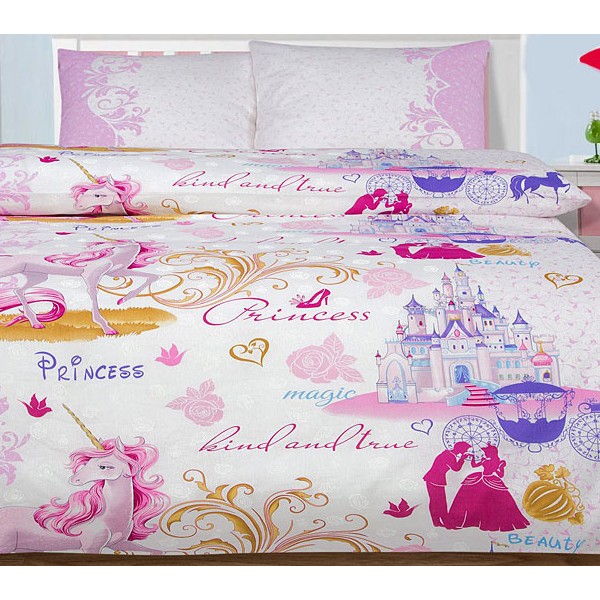 Светло-кремовая бязь Королевство с детскими рисунками