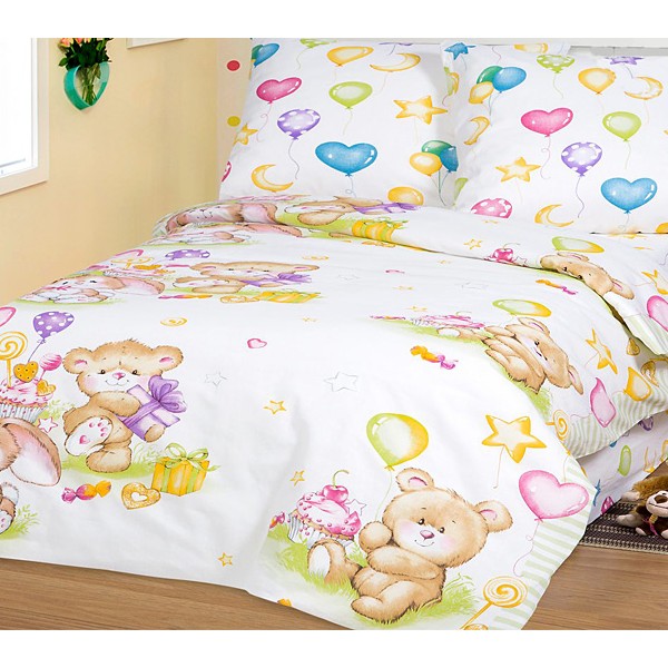 Белая бязь Именины с разноцветными рисунками