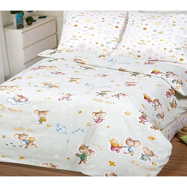 Бледно-зеленая бязь Дружба с мышами и белым компаньоном