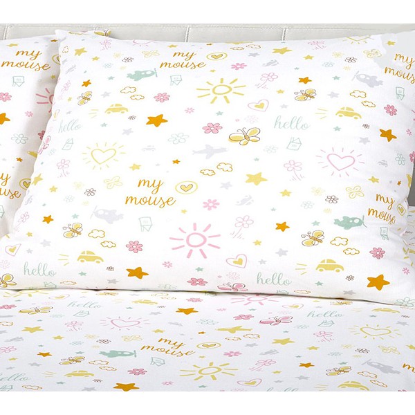 Белая бязь компаньон серии Дружба с разноцветными рисунками