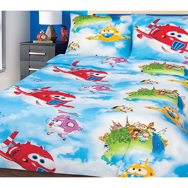 Сине-белыя бязь Воздушный патруль с разноцветными самолетами