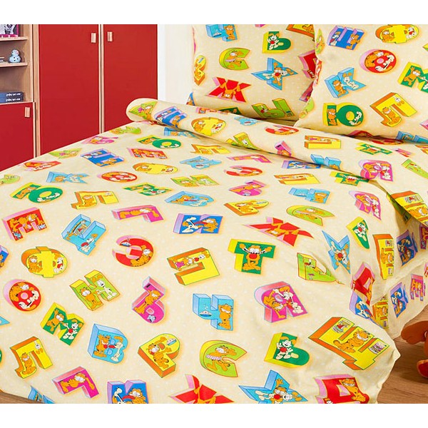 Светло-желтая бязь серии Алфавит с разноцветными русскими буквами