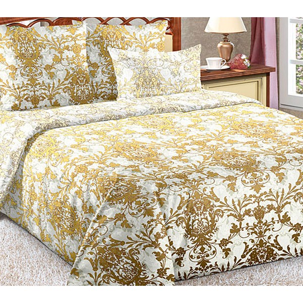 Постельное белье из белого сатина серии Жаккард с золотыми рисунками