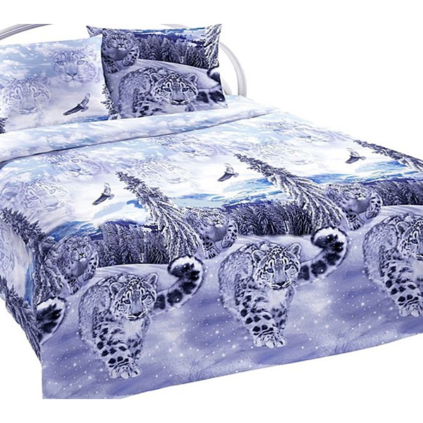 Пододеяльники из бело-синей зимней шуйской бязи со снежными барсами