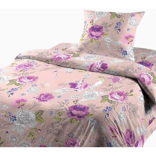 Светло-розовая шуйская бязь с фиолетовыми бутонами