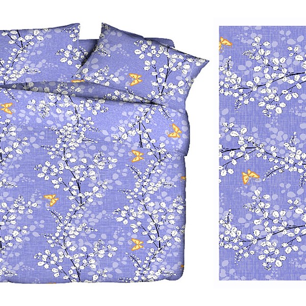 Постельное белье из светло-синей бязи эксклюзив с белыми рисунками