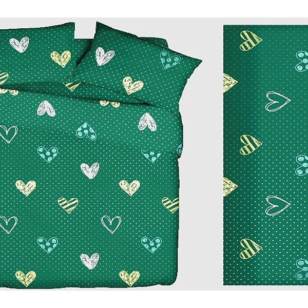 Постельное белье из зеленой бязи эксклюзив в мелкий горошек с нарисованными сердцами