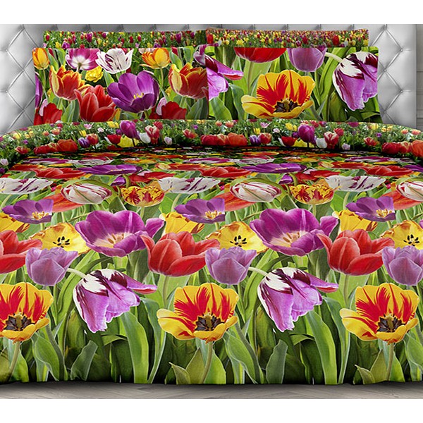 Бязь тейковская с распустившимися разноцветными тюльпанами