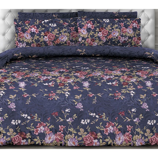 Серовато-пурпурно-синяя тейковская бязь с маленькими красно-фиолетовыми цветами