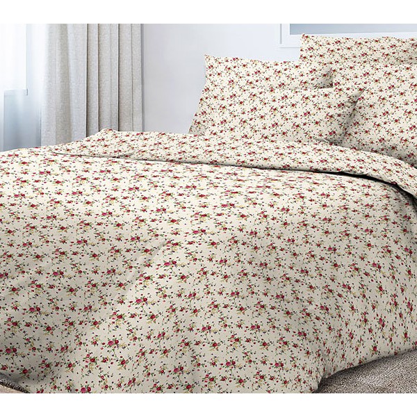 Светло-бежевая тейковская бязь с мелкими красными цветочками