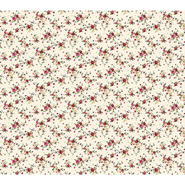 Светло-бежевая тейковская бязь с мелкими красными цветочками вблизи