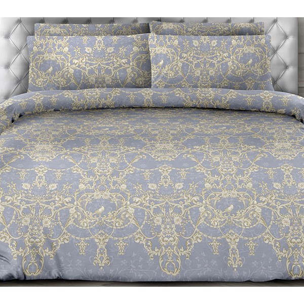 Серая тейковская бязь с золотистым сложным орнаментом