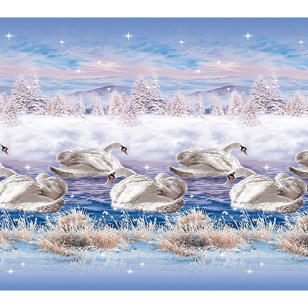 Бело-фиолетовая бязь эксклюзив с белыми лебедями вблизи