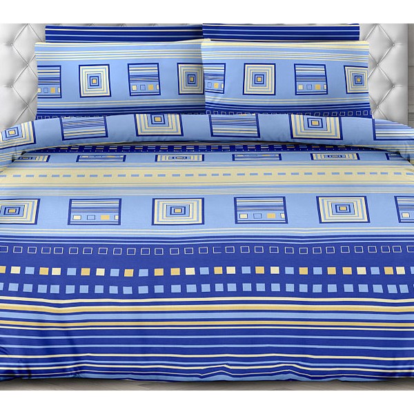 Пододеяльники из сине-голубой бязи эксклюзив с квадратными разноцветными абстракциями