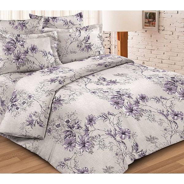 Светло-серая тейковская бязь со светло-фиолетовыми цветами