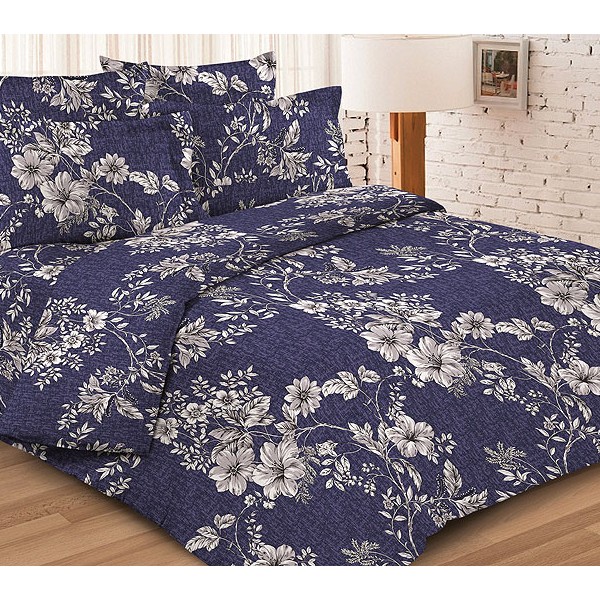 Темно-фиолетовая тейковская бязь со светло-серыми цветами