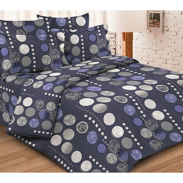 Черно-фиолетовая тейковская бязь с разноцветными контрастными кругами