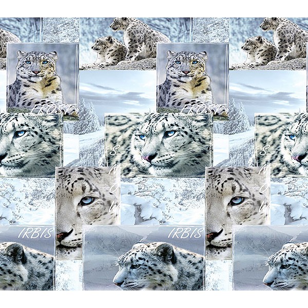 Светло-голубая перкаль со снежными барсами на ткани