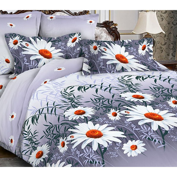 Светло-серая тейковская бязь с белыми ромашками