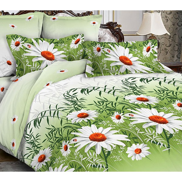 Светло-зеленая тейковская бязь с белыми ромашками