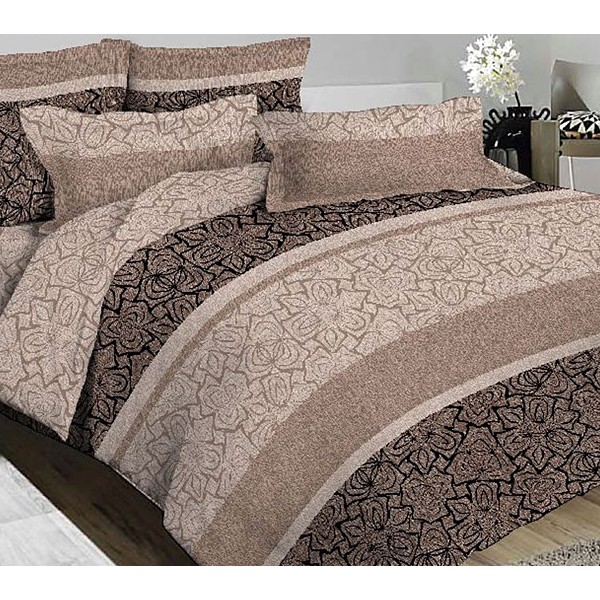 Светло-кофейная тейковская бязь с черными и коричневыми орнаментами