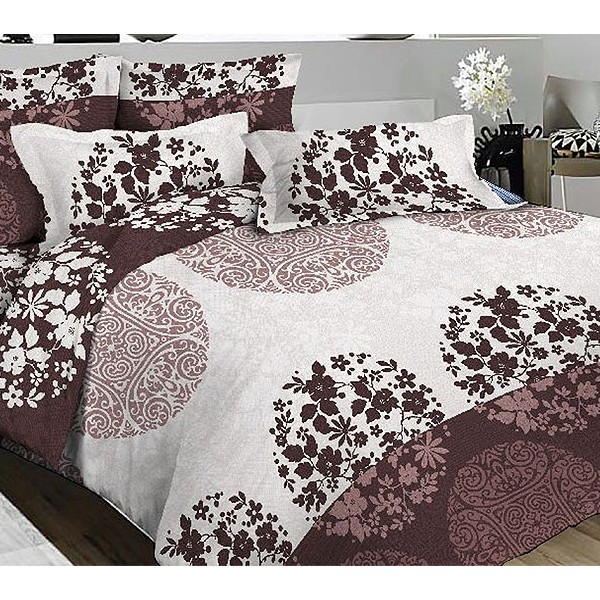 Светло-кремовая тейковская бязь с темно-бордовыми абстрактными рисунками