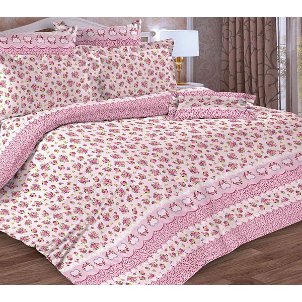 Белая тейковская бязь с мелкими розовыми цветочками