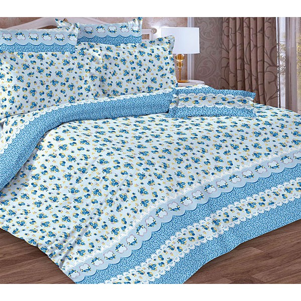 Белая тейковская бязь с мелкими голубыми цветочками