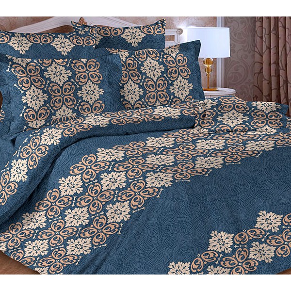 Темная сине-зеленая тейковская бязь со светло-кремовыми рисунками