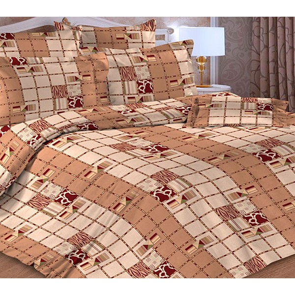 Кремовый с песчано-коричневыми квадратами тейковская бязь с рисунками