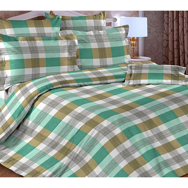 Светлая тейковская бязь с зелеными и бежевыми квадратами