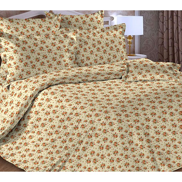 Бледновато-желтоватая тейковская бязь с мелкими красными цветочками