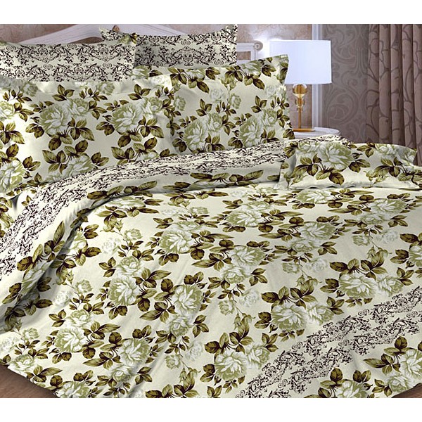 Бледно-зеленоватая тейковской бязь с черными и белыми цветами