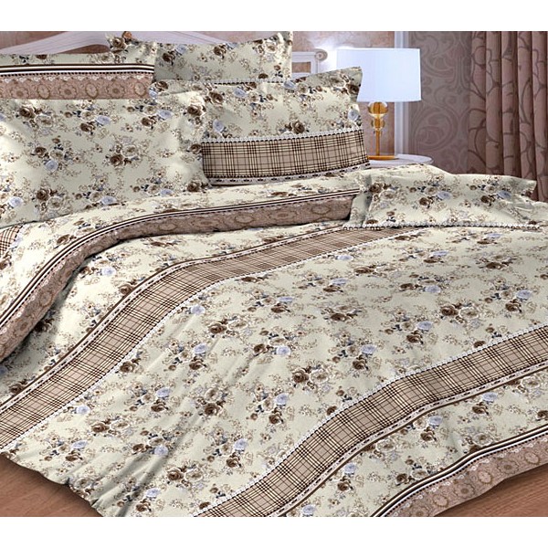 Светло-кремовая тейковская бязь с мелкими цветами и светло-коричневыми орнаментами