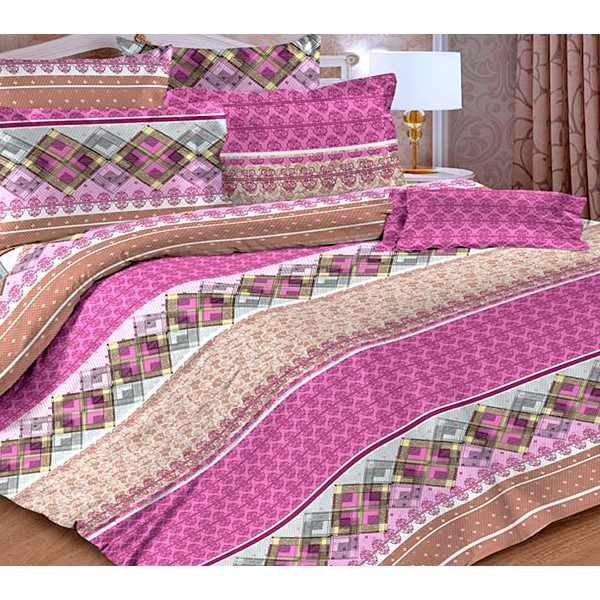 Пурпурно-розовая тейковская бязь со светло-коричневыми орнаментами и абстракциями