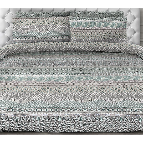 Серая перкаль Монблан со сложными зелеными рисунками и орнаментами