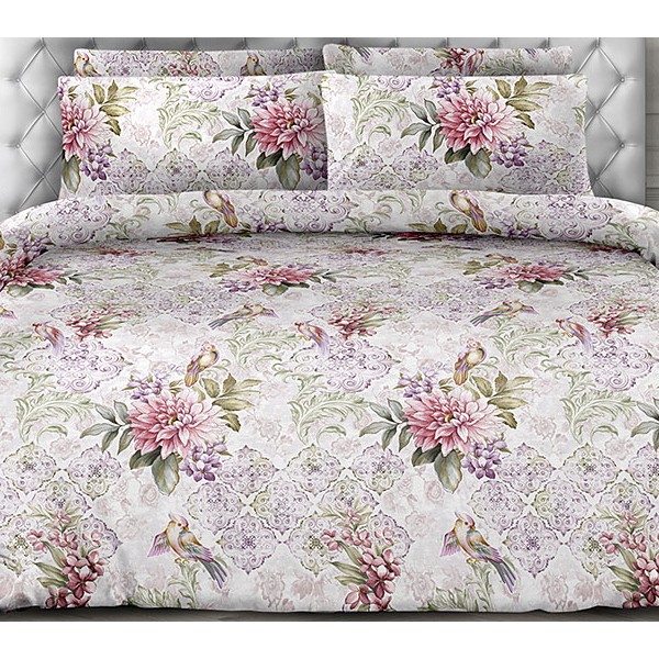 Молочная перкаль Бардини с красивыми розовыми цветами