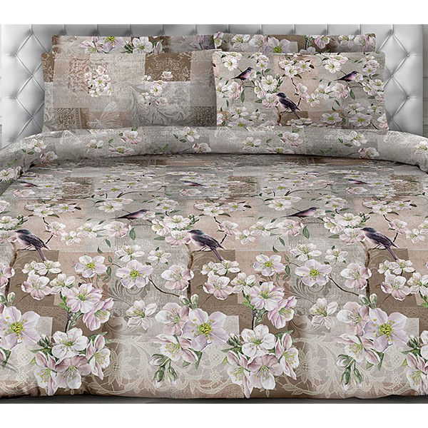 Бежево-коричневая перкаль Торриджани с бледно-розоватыми цветами