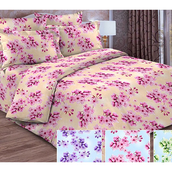 Светло-желтая тейковская бязь со светло-розовыми цветами