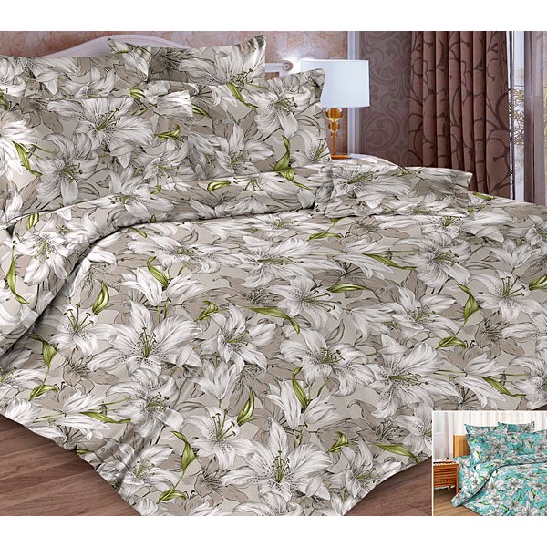 Светло-серая тейковская бязь с большими белыми лилиями