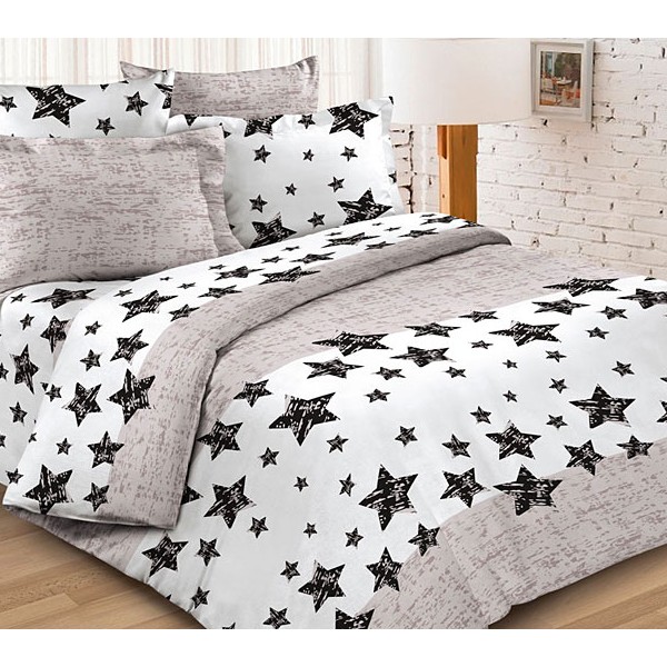 Белая тейковская бязь с большими черными звездами